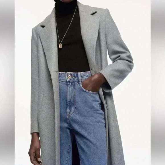 ZARA NEW TWO BUTTON WOOL BLEND COAT GRAY WOMENS SIZE XS JACKET TWO BUTTON - Picture 2 of 12